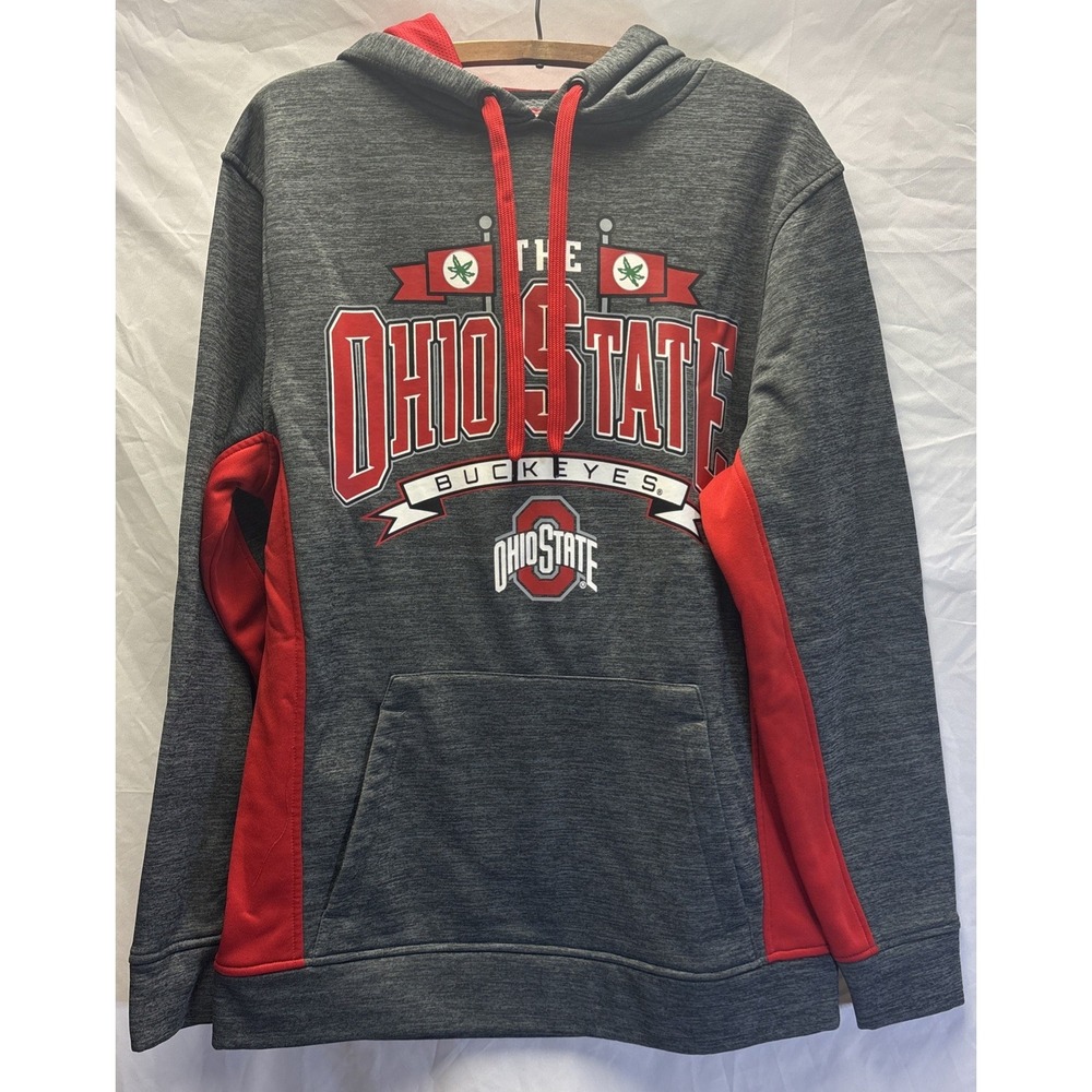 Ohio State Buckeyes Authentic Apparel Hoodie Mens Small Gray Red OSU Pullover